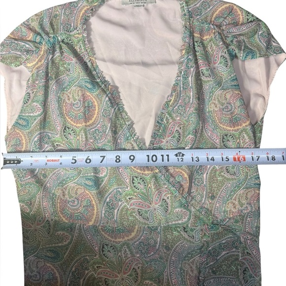 ALLSAINTS Zini Shahmina Paisley Wrap Mini Short Sleeve Dress Green Pink size 6 - Picture 13 of 17